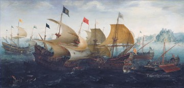 Landscapes Painting - Aert Anthonisz The battle of Cadix 1608 Naval Battles